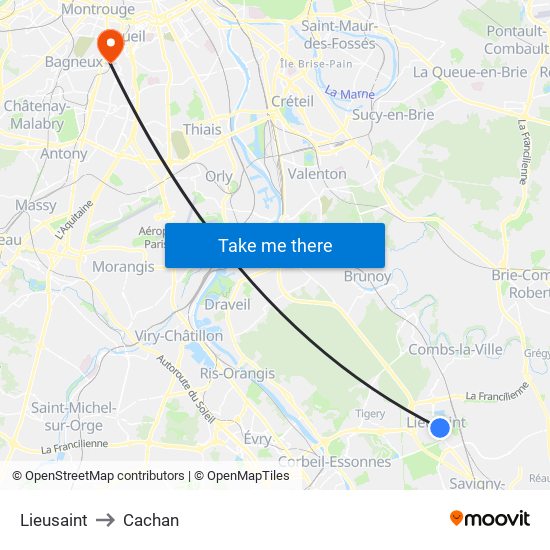 Lieusaint to Cachan map