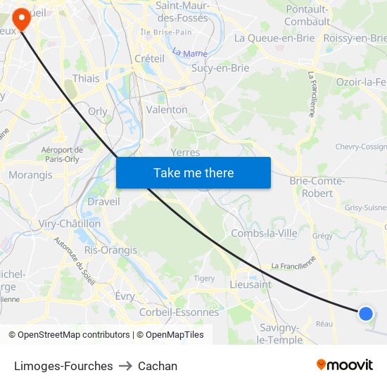 Limoges-Fourches to Cachan map