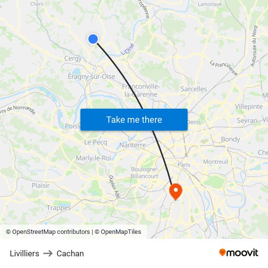 Livilliers to Cachan map
