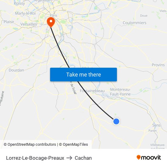 Lorrez-Le-Bocage-Preaux to Cachan map