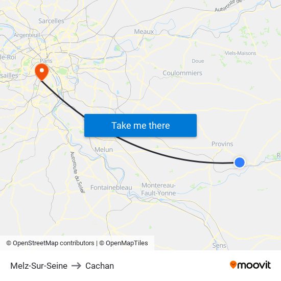 Melz-Sur-Seine to Cachan map