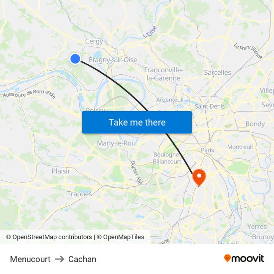 Menucourt to Cachan map
