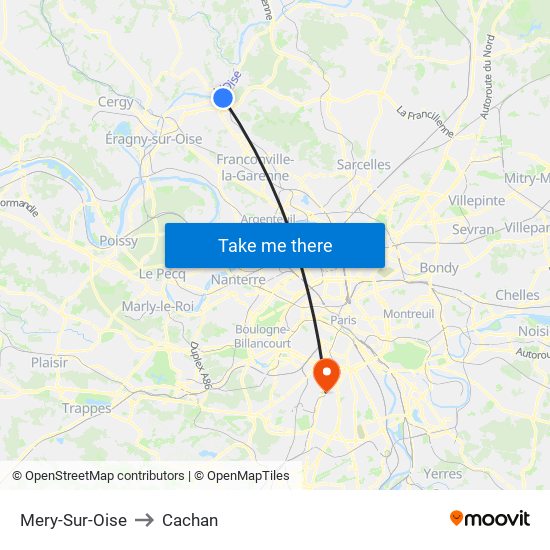 Mery-Sur-Oise to Cachan map