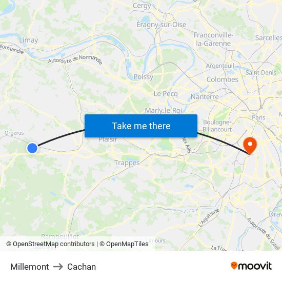 Millemont to Cachan map