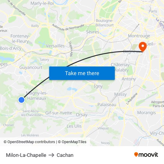 Milon-La-Chapelle to Cachan map