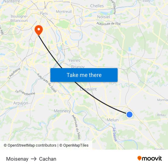 Moisenay to Cachan map