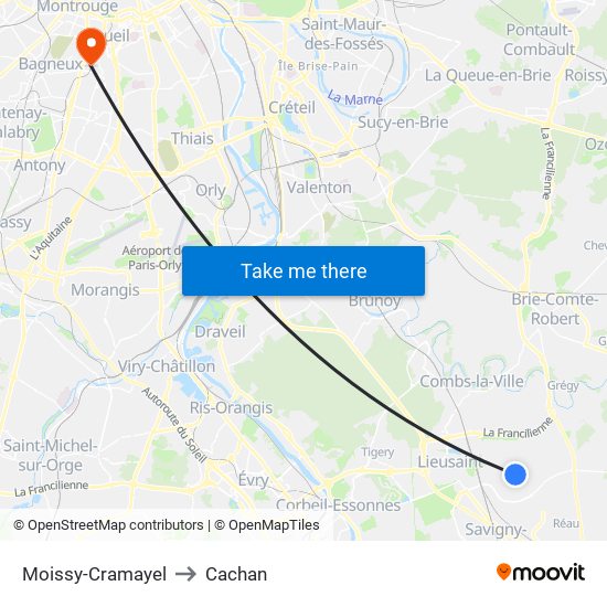 Moissy-Cramayel to Cachan map