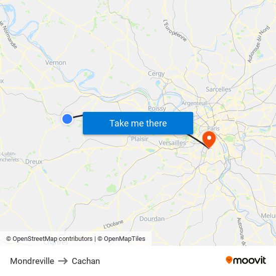 Mondreville to Cachan map