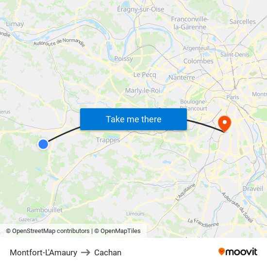 Montfort-L'Amaury to Cachan map