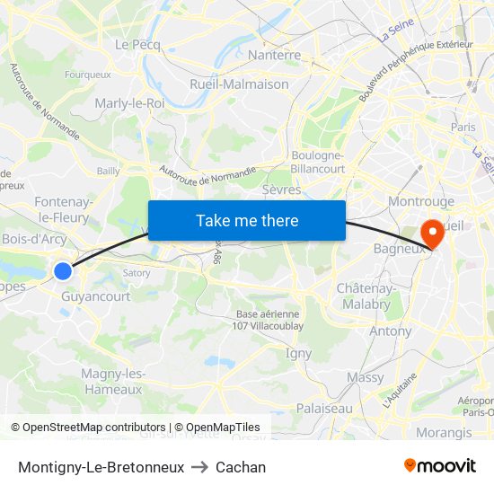 Montigny-Le-Bretonneux to Cachan map