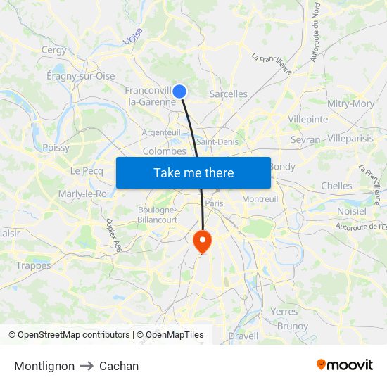 Montlignon to Cachan map