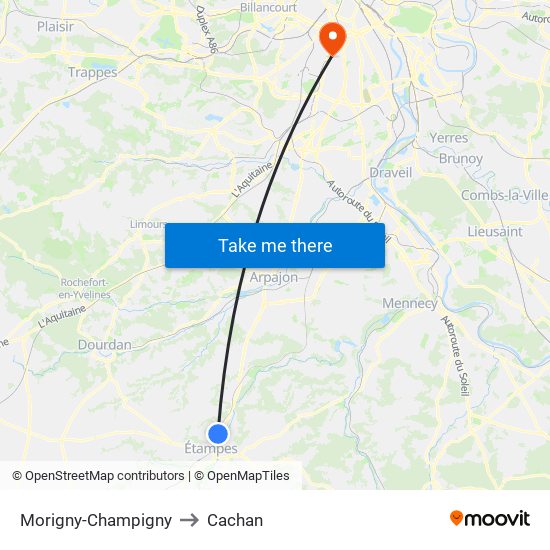 Morigny-Champigny to Cachan map