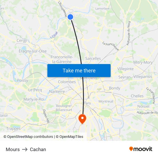 Mours to Cachan map