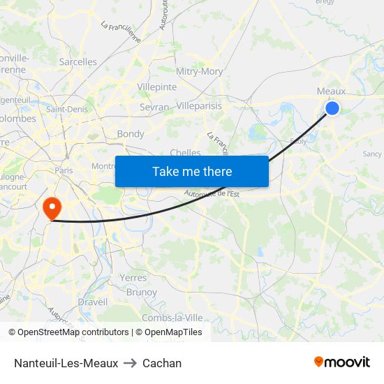 Nanteuil-Les-Meaux to Cachan map