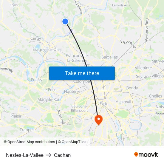 Nesles-La-Vallee to Cachan map