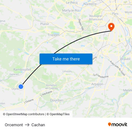 Orcemont to Cachan map