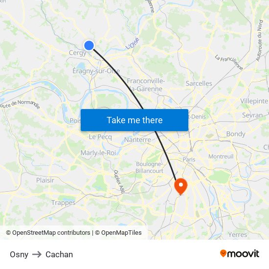 Osny to Cachan map