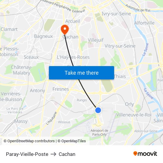 Paray-Vieille-Poste to Cachan map