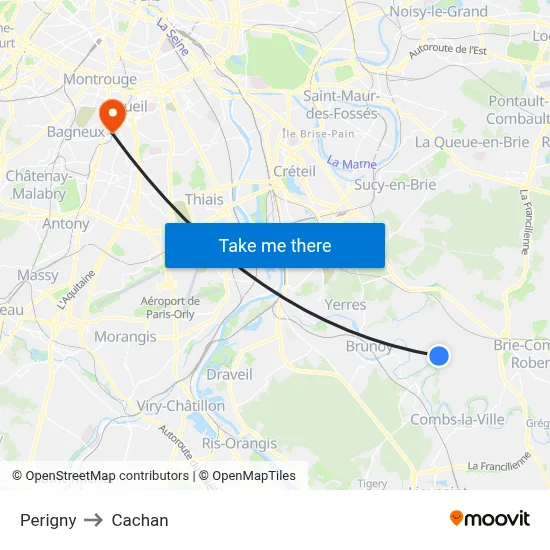 Perigny to Cachan map