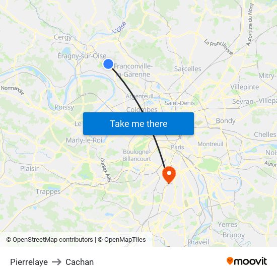Pierrelaye to Cachan map