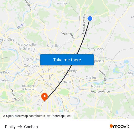 Plailly to Cachan map