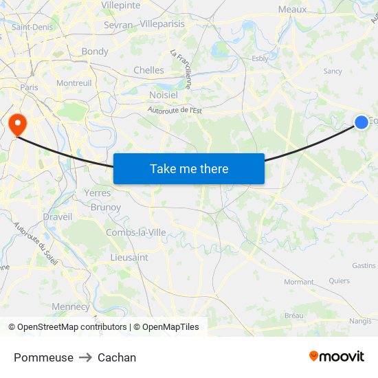 Pommeuse to Cachan map