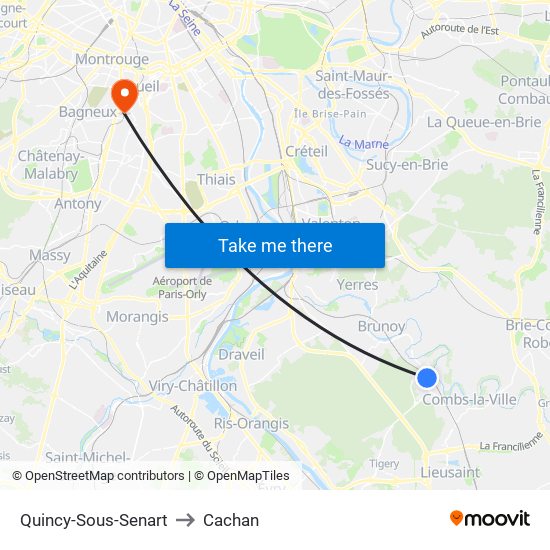 Quincy-Sous-Senart to Cachan map