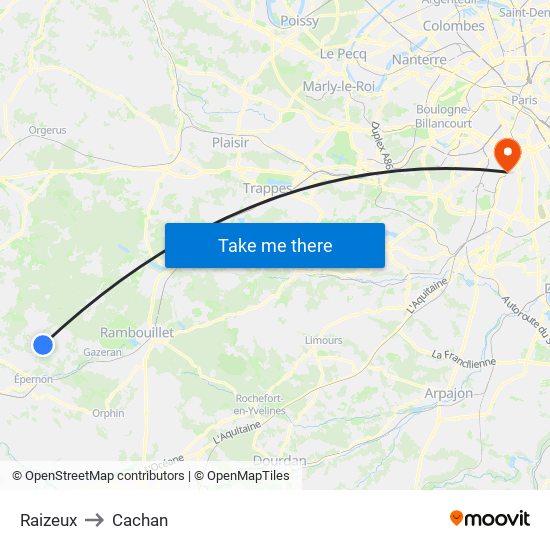 Raizeux to Cachan map