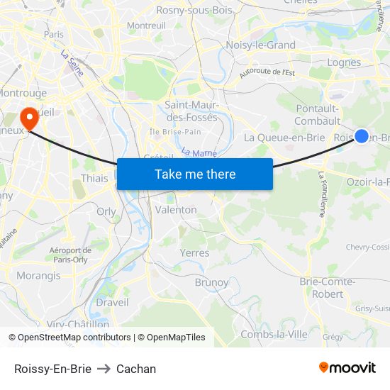 Roissy-En-Brie to Cachan map