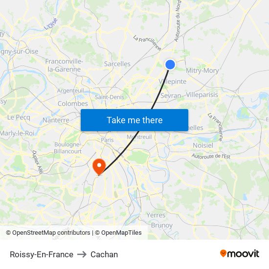 Roissy-En-France to Cachan map