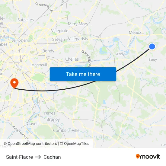 Saint-Fiacre to Cachan map