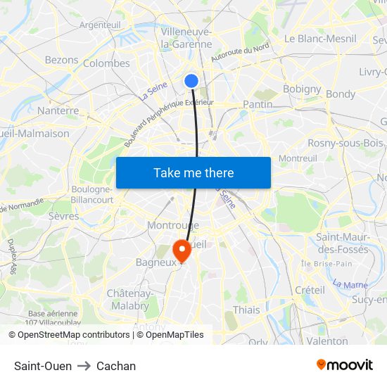 Saint-Ouen to Cachan map