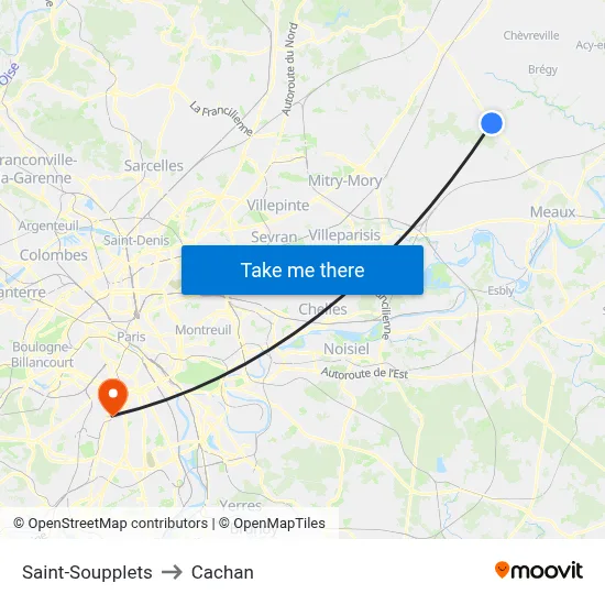 Saint-Soupplets to Cachan map