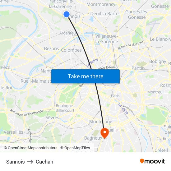 Sannois to Cachan map