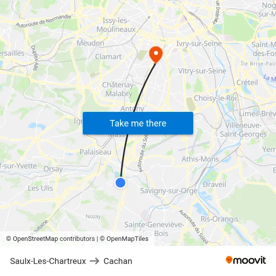 Saulx-Les-Chartreux to Cachan map
