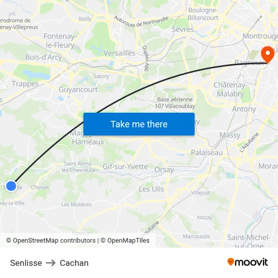 Senlisse to Cachan map