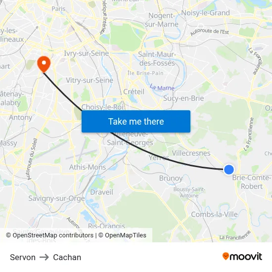 Servon to Cachan map