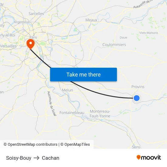 Soisy-Bouy to Cachan map