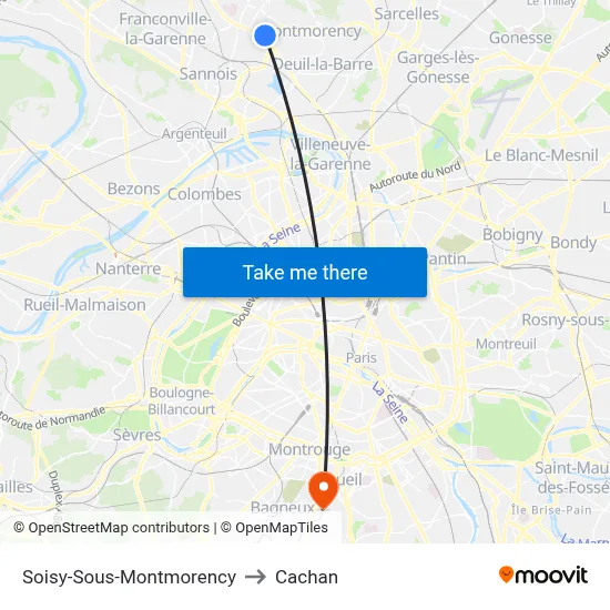 Soisy-Sous-Montmorency to Cachan map