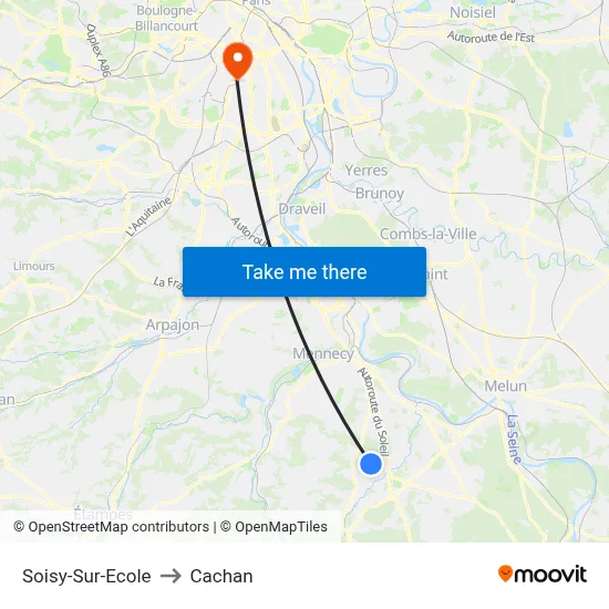 Soisy-Sur-Ecole to Cachan map