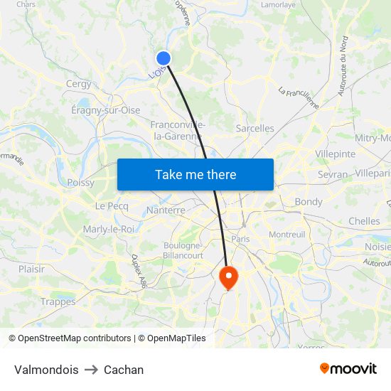 Valmondois to Cachan map