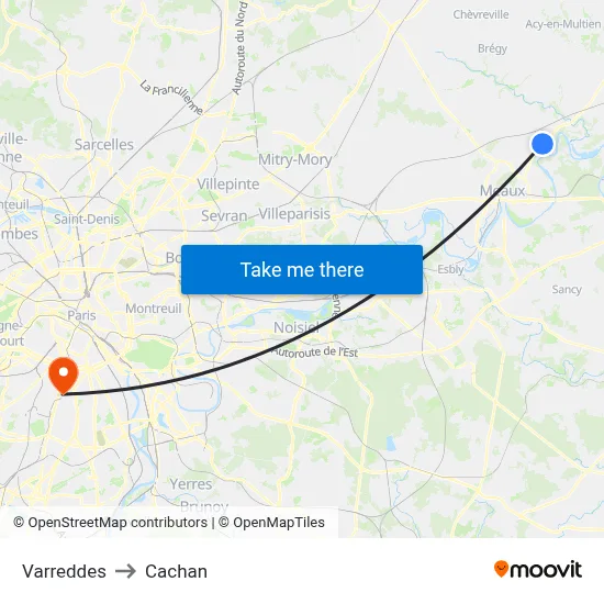 Varreddes to Cachan map
