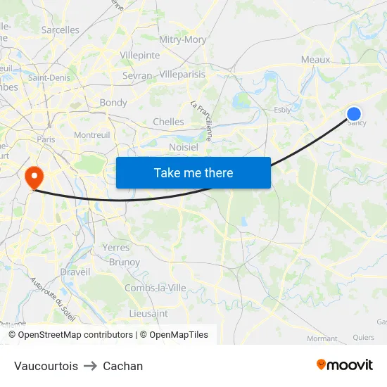 Vaucourtois to Cachan map