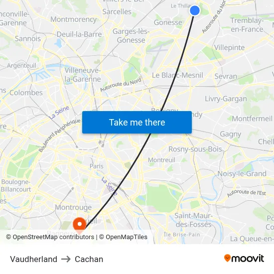 Vaudherland to Cachan map