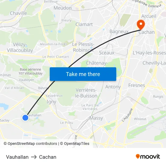 Vauhallan to Cachan map