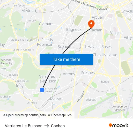 Verrieres-Le-Buisson to Cachan map