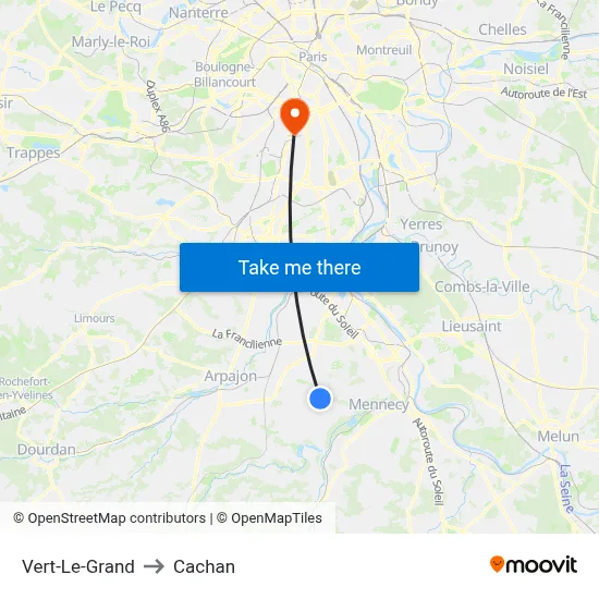 Vert-Le-Grand to Cachan map