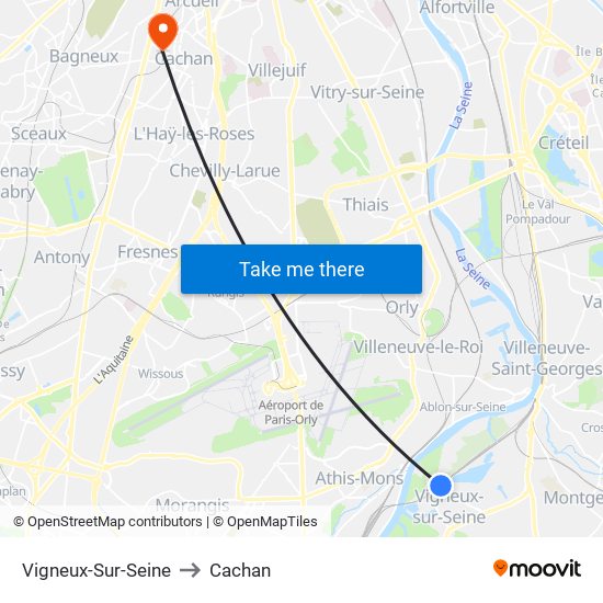 Vigneux-Sur-Seine to Cachan map