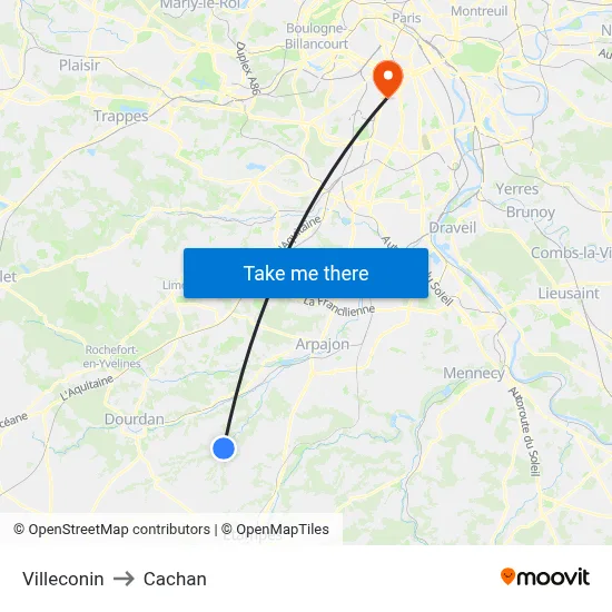 Villeconin to Cachan map