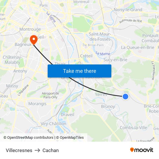 Villecresnes to Cachan map